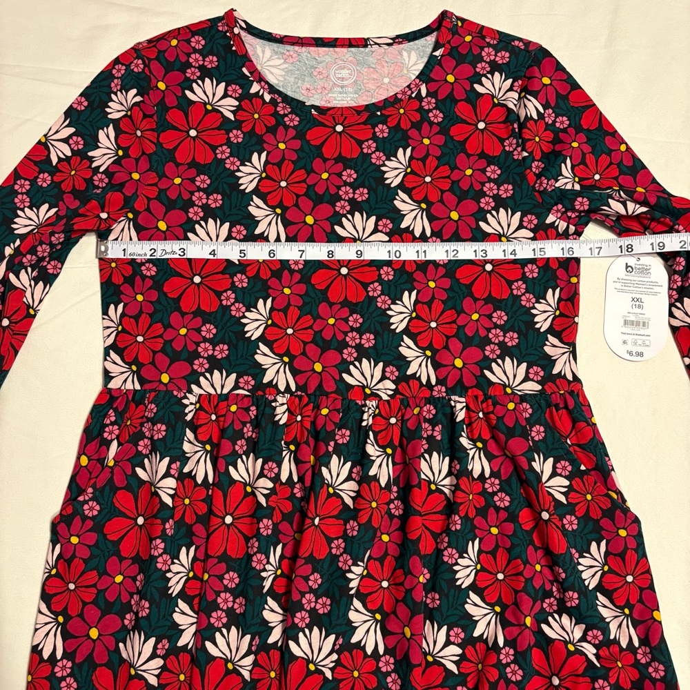 Time and Tru Teal Tiered Dress & Wonder Nation Red Floral Long-Sleeve Dress - Picture 9 of 16